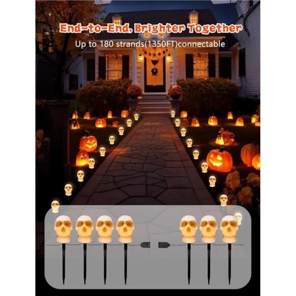 Halloween Pathway Lights Outdoor – Connectable Skull Lights Outdoor with LED C7 - Picture 5 of 8